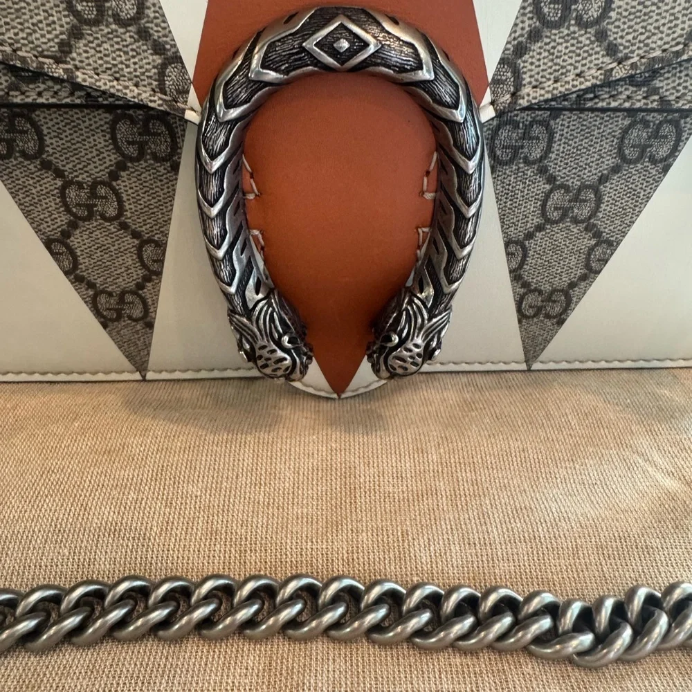 Gucci GG Dionysus Rhombus Print Shoulder Bag in Cream & Tan with Gray Accent - Picture 3 of 13